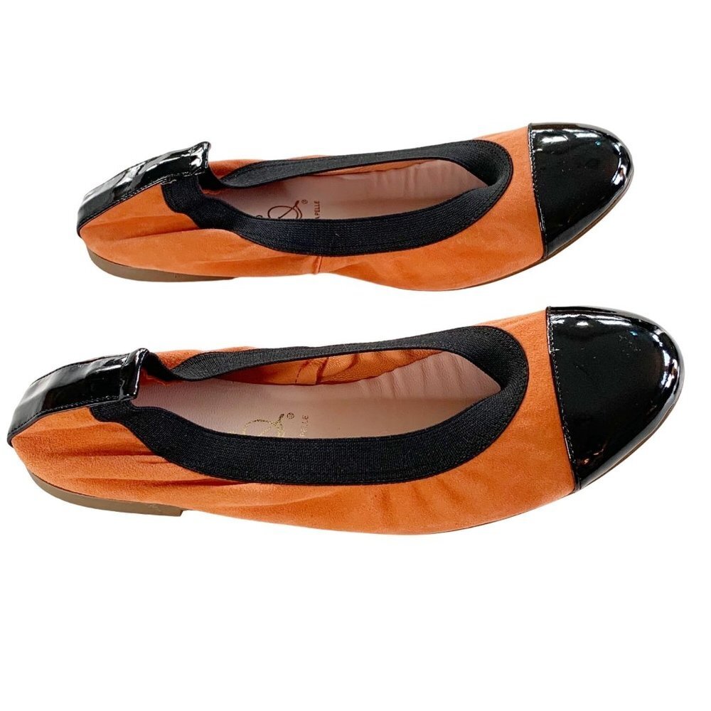 Bailarina by Ska Leather Ballet Flats Vera Pelle Spain Orange/Black Womens Sz 37